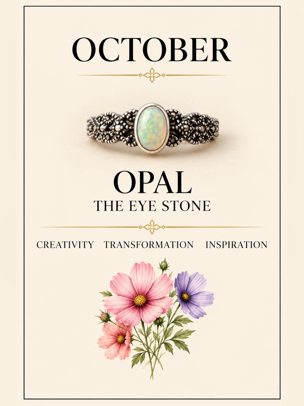 October Birthstone Ring | Opal & Oxidized Silver Braided Ring | Vintage